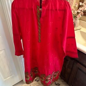 Wards Red Floral Kurta Trouser
